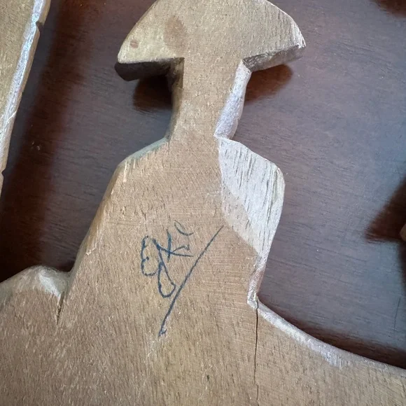 Hand Carved Wood MCM Wall Decor Plaque Set